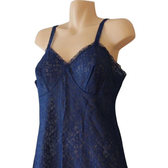 Vintage St. Michael Lingerie 36 Slip Dark Blue Lace Lace Size 14 sp76 - Picture 2 of 10